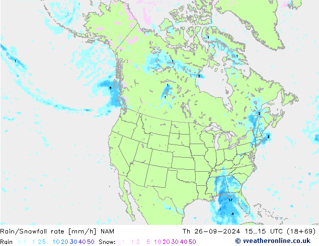 Rain/Snowfall rate NAM jue 26.09.2024 15 UTC