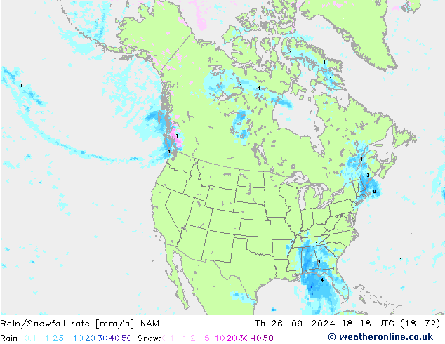 Rain/Snowfall rate NAM Qui 26.09.2024 18 UTC