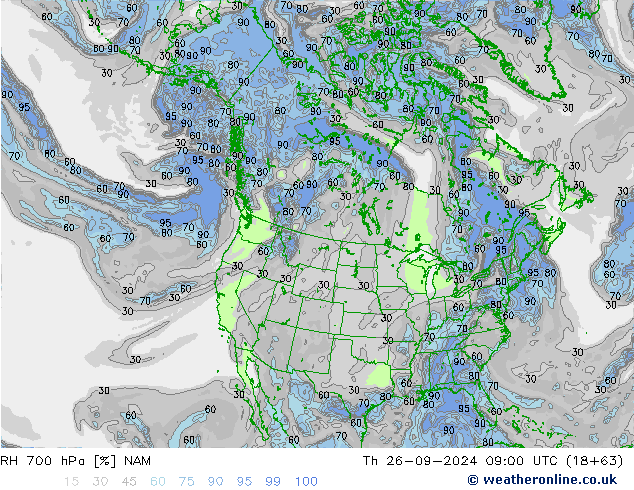 RH 700 hPa NAM Čt 26.09.2024 09 UTC