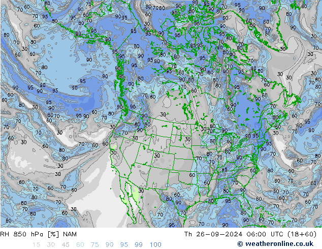 RH 850 hPa NAM Th 26.09.2024 06 UTC