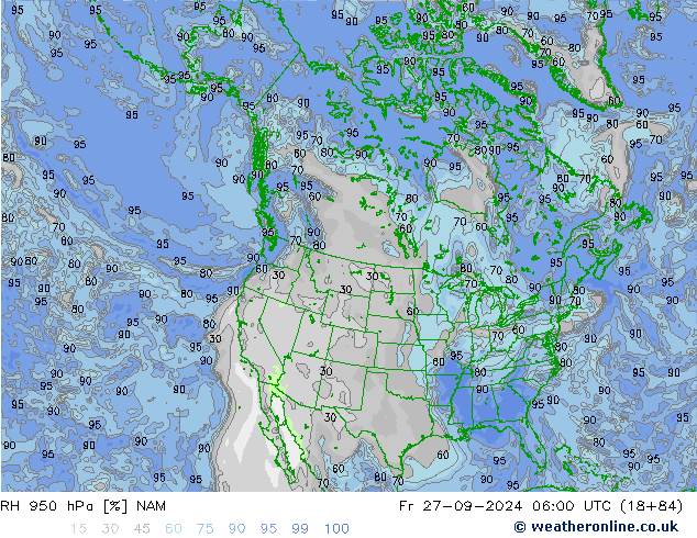 RH 950 hPa NAM Sex 27.09.2024 06 UTC