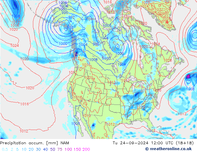 Precipitación acum. NAM mar 24.09.2024 12 UTC