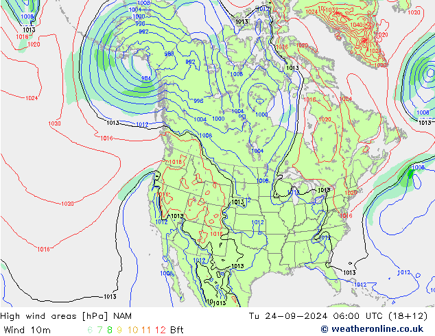 High wind areas NAM вт 24.09.2024 06 UTC