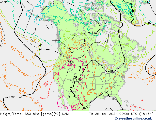 Height/Temp. 850 гПа NAM чт 26.09.2024 00 UTC