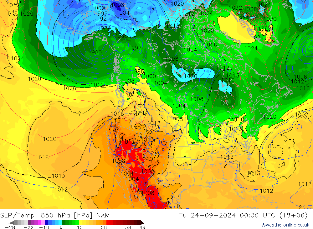 SLP/Temp. 850 hPa NAM Di 24.09.2024 00 UTC