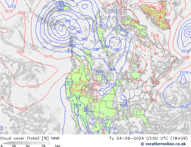 Nuages (total) NAM mar 24.09.2024 03 UTC