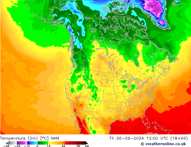 Temperatuurkaart (2m) NAM do 26.09.2024 12 UTC