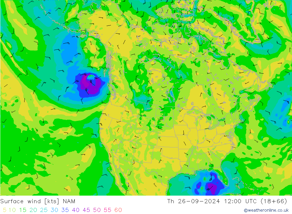 ветер 10 m NAM чт 26.09.2024 12 UTC