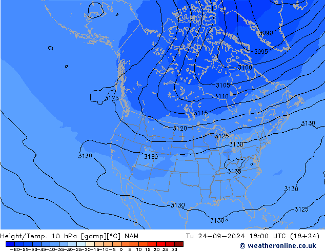 Height/Temp. 10 hPa NAM Di 24.09.2024 18 UTC