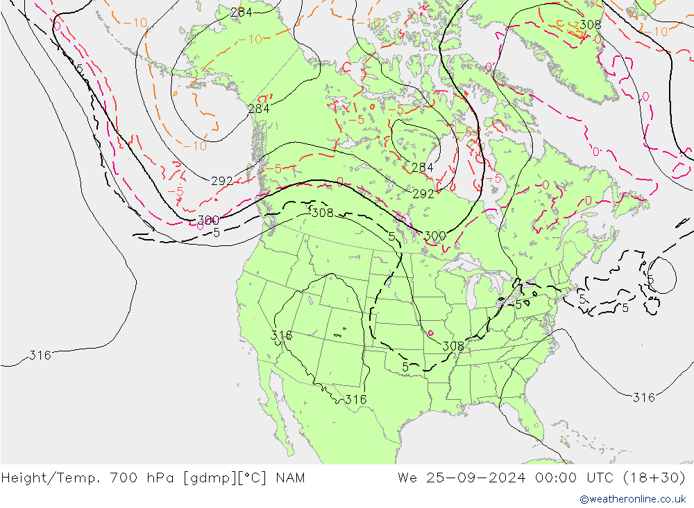 Height/Temp. 700 hPa NAM We 25.09.2024 00 UTC