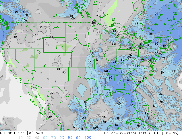 RH 850 hPa NAM Fr 27.09.2024 00 UTC