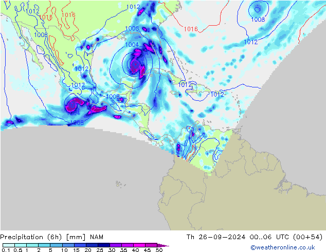 Precipitation (6h) NAM Th 26.09.2024 06 UTC