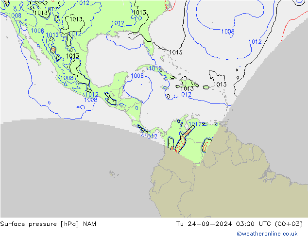 Atmosférický tlak NAM Út 24.09.2024 03 UTC