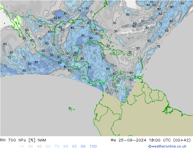 700 hPa Nispi Nem NAM Çar 25.09.2024 18 UTC