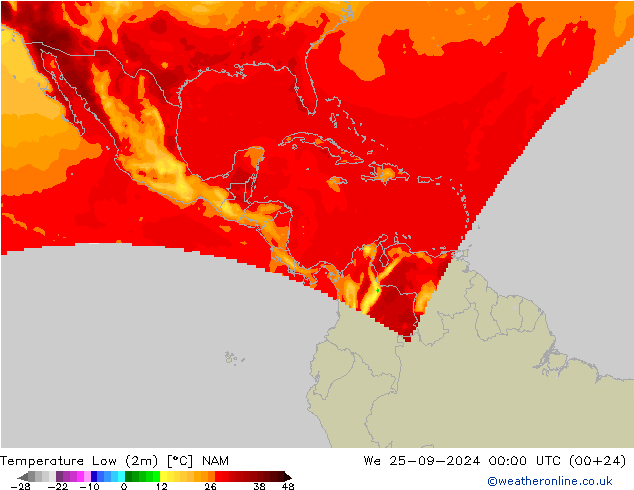 Temperature Low (2m) NAM We 25.09.2024 00 UTC