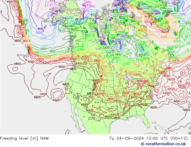 Freezing level NAM Tu 24.09.2024 12 UTC