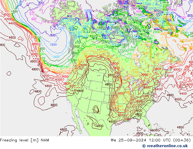 Freezing level NAM  25.09.2024 12 UTC