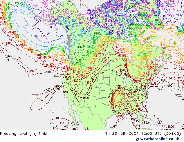 Freezing level NAM  26.09.2024 12 UTC