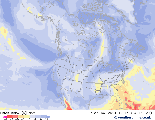 Lifted Index NAM vie 27.09.2024 12 UTC