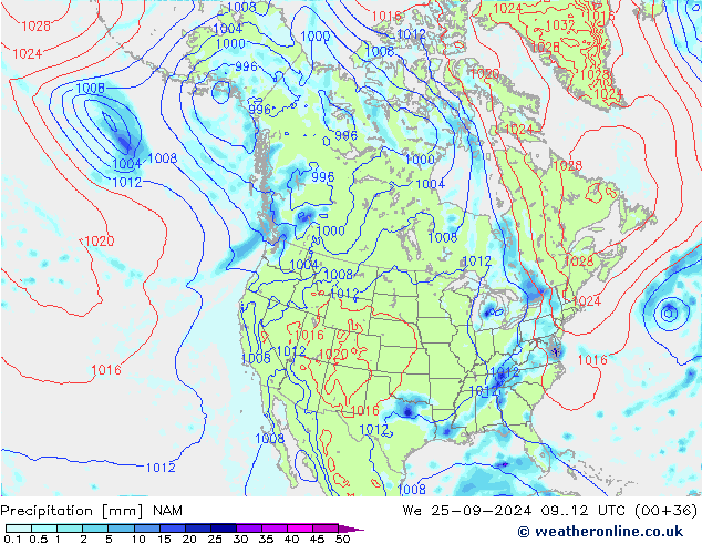 Precipitación NAM mié 25.09.2024 12 UTC