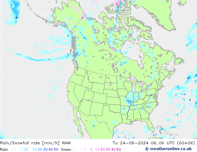 Rain/Snowfall rate NAM wto. 24.09.2024 06 UTC