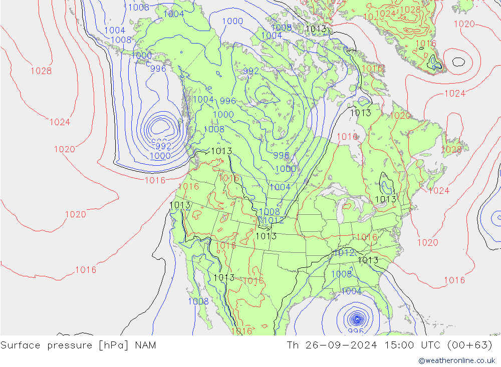 Pressione al suolo NAM gio 26.09.2024 15 UTC