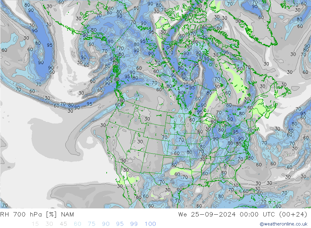 Humedad rel. 700hPa NAM mié 25.09.2024 00 UTC