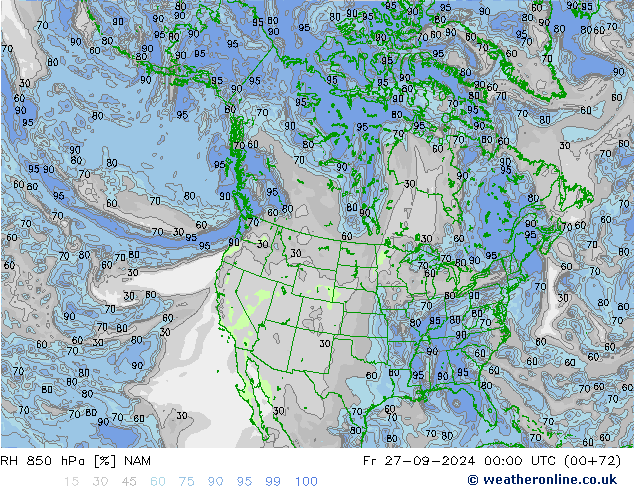 RH 850 hPa NAM ven 27.09.2024 00 UTC