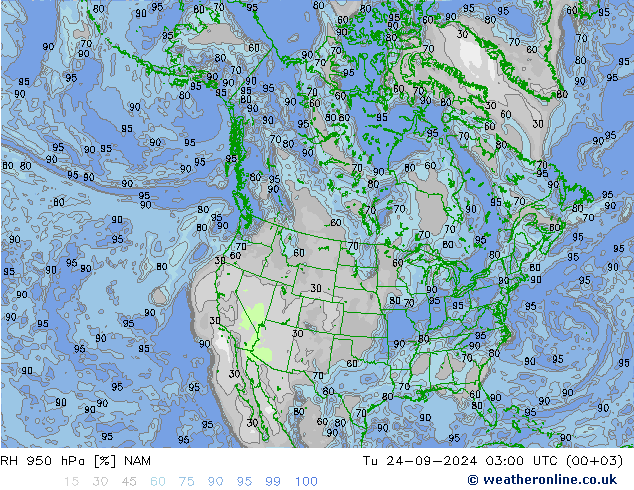 RH 950 hPa NAM  24.09.2024 03 UTC