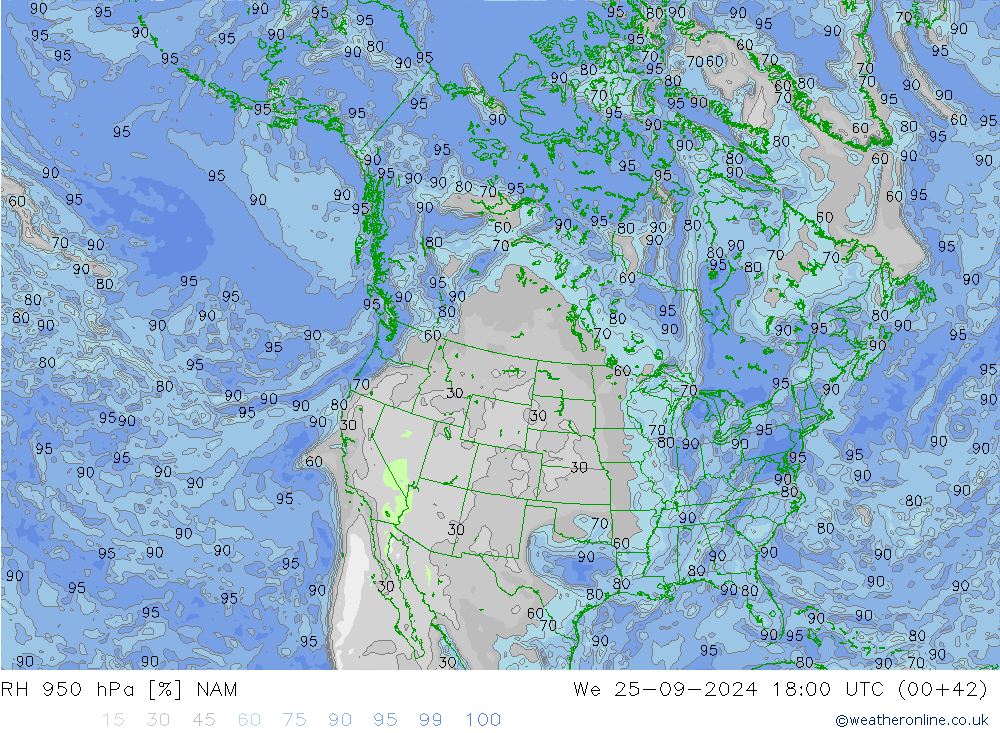 RH 950 гПа NAM ср 25.09.2024 18 UTC