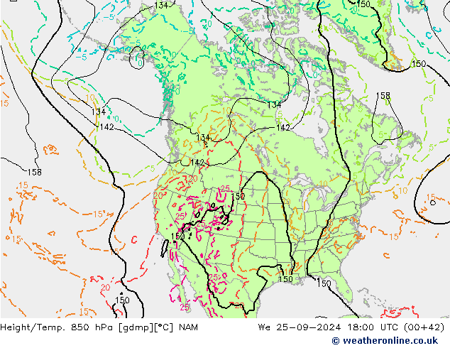 Géop./Temp. 850 hPa NAM mer 25.09.2024 18 UTC