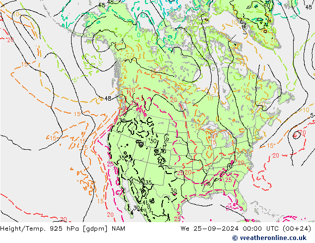 Height/Temp. 925 hPa NAM We 25.09.2024 00 UTC