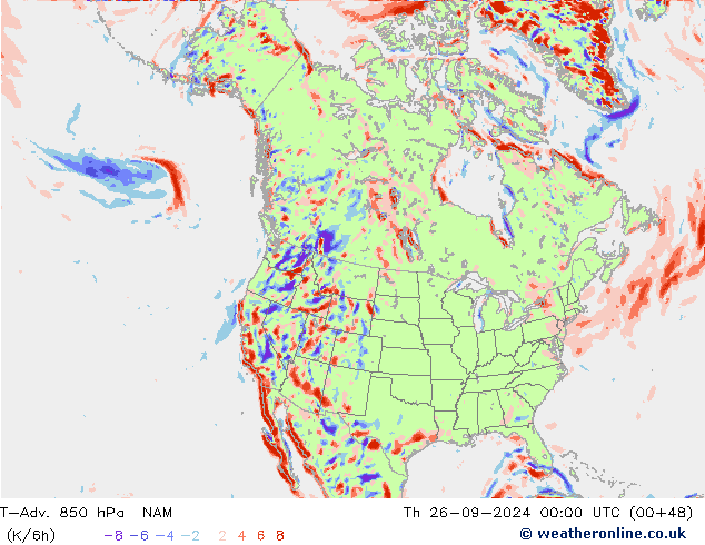 T-Adv. 850 hPa NAM Čt 26.09.2024 00 UTC