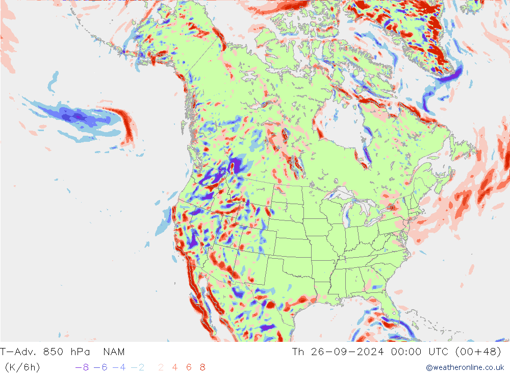 T-Adv. 850 hPa NAM Čt 26.09.2024 00 UTC