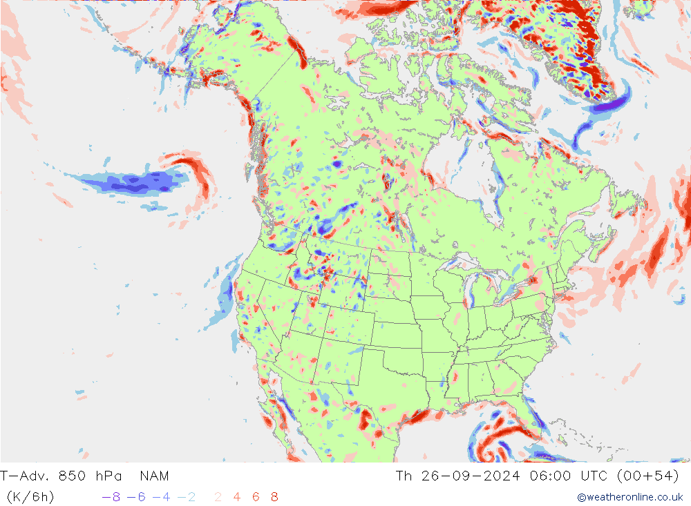 T-Adv. 850 hPa NAM jeu 26.09.2024 06 UTC