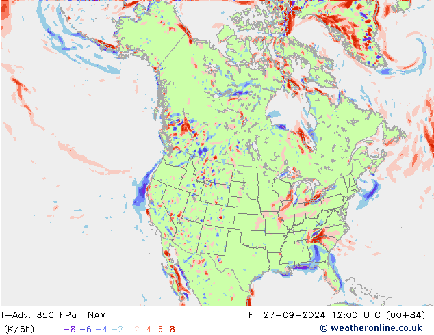 T-Adv. 850 гПа NAM пт 27.09.2024 12 UTC