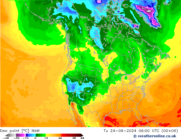 Dew point NAM Tu 24.09.2024 06 UTC