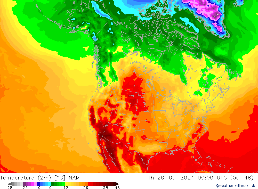 Temperatuurkaart (2m) NAM do 26.09.2024 00 UTC