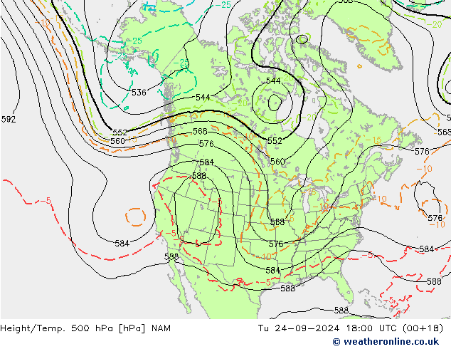 Height/Temp. 500 гПа NAM вт 24.09.2024 18 UTC