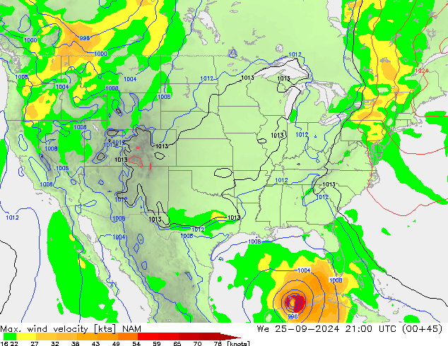 Max. wind velocity NAM  25.09.2024 21 UTC