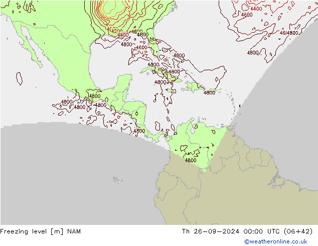 Freezing level NAM jue 26.09.2024 00 UTC