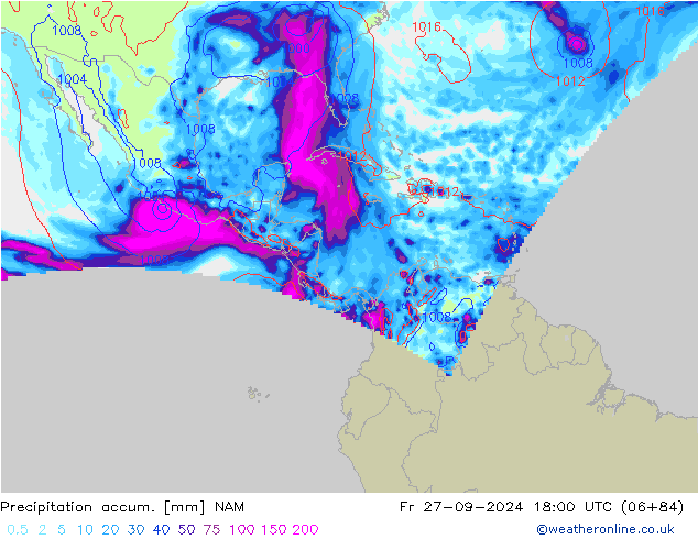 Precipitation accum. NAM Fr 27.09.2024 18 UTC