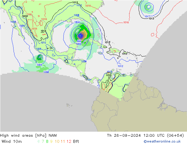 High wind areas NAM gio 26.09.2024 12 UTC