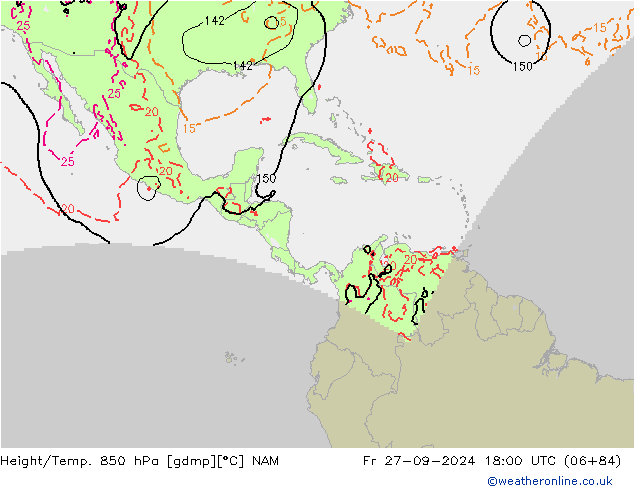 Height/Temp. 850 hPa NAM Fr 27.09.2024 18 UTC