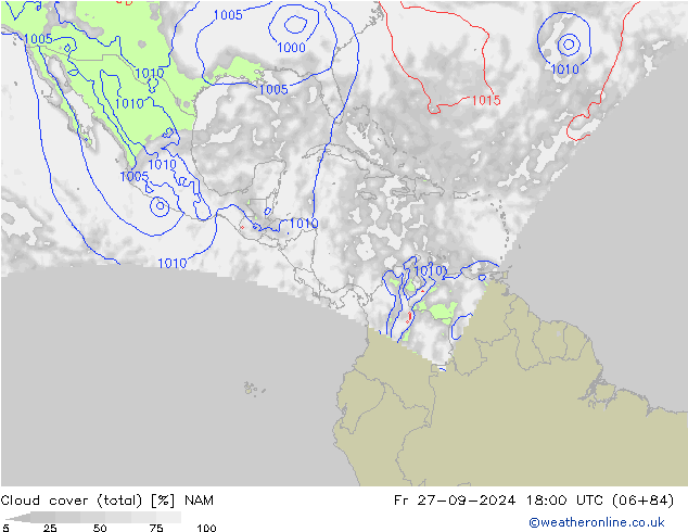 Cloud cover (total) NAM Fr 27.09.2024 18 UTC