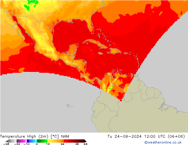 Temp. massima (2m) NAM mar 24.09.2024 12 UTC