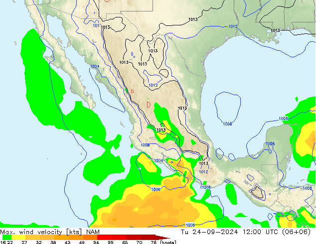 Max. wind velocity NAM Tu 24.09.2024 12 UTC