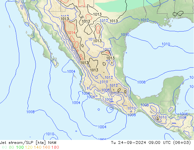 Jet stream/SLP NAM Tu 24.09.2024 09 UTC