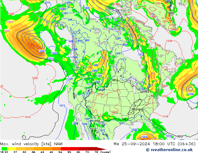 Max. wind velocity NAM mer 25.09.2024 18 UTC