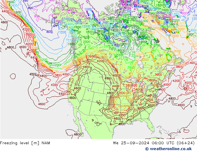 Nulgradenniveau NAM wo 25.09.2024 06 UTC